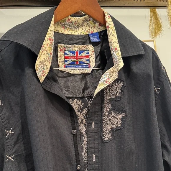 English Laundry Black Dress Shirt with Embroidery